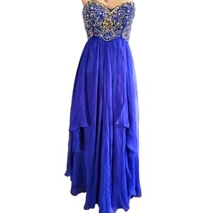 Sherri Hill Blue Crystal Strapless Rhinestone Beaded Prom Pageant Gown Size 2